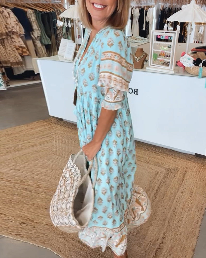 Modena™ – Vestido casual estampado com decote em V e manga 3/4