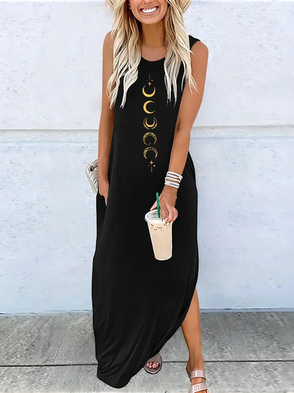 Stella™ Vestido longo solto com estampa de lua