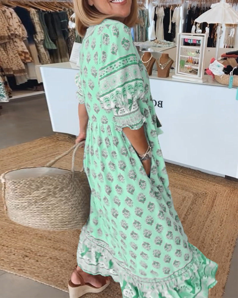 Modena™ – Vestido casual estampado com decote em V e manga 3/4