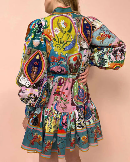 Freya™ Vestido plissado estampado com cadarços