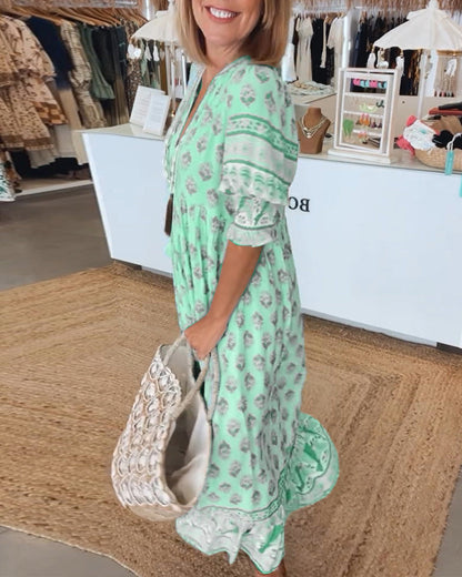 Modena™ – Vestido casual estampado com decote em V e manga 3/4