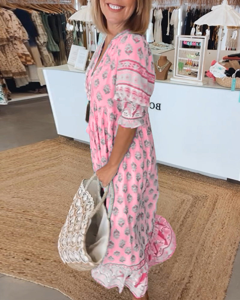 Modena™ – Vestido casual estampado com decote em V e manga 3/4
