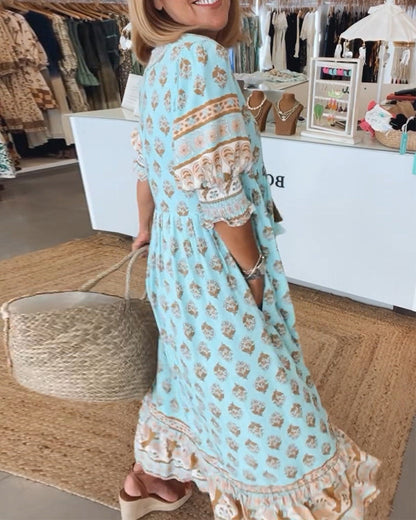 Modena™ – Vestido casual estampado com decote em V e manga 3/4