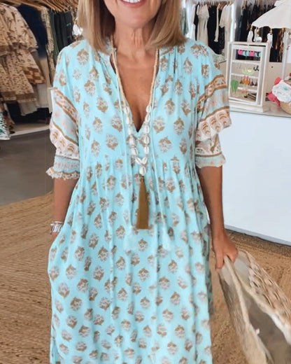 Modena™ – Vestido casual estampado com decote em V e manga 3/4