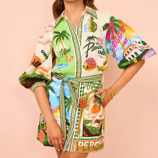 Lorens™ Vestido curto estampado tropical
