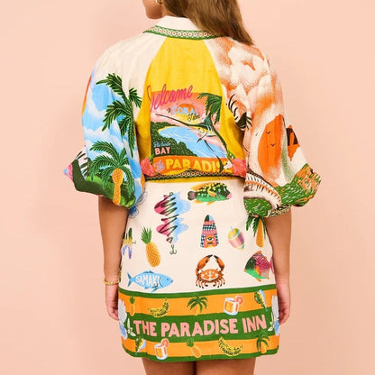 Lorens™ Vestido curto estampado tropical