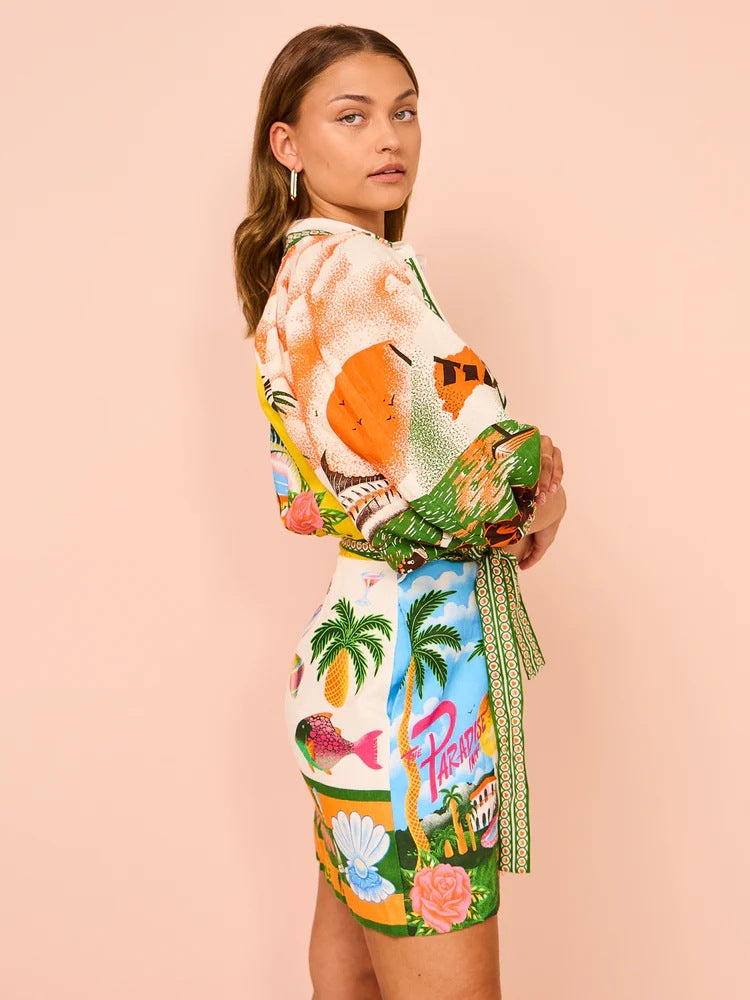 Lorens™ Vestido curto estampado tropical