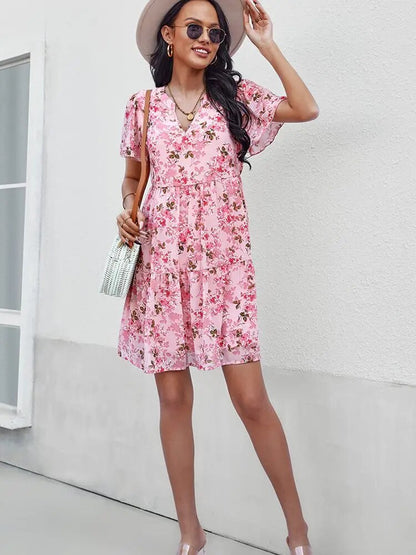 Noa™ Vestido floral de manga curta com decote em V