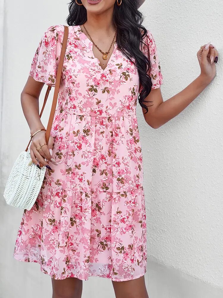 Noa™ Vestido floral de manga curta com decote em V