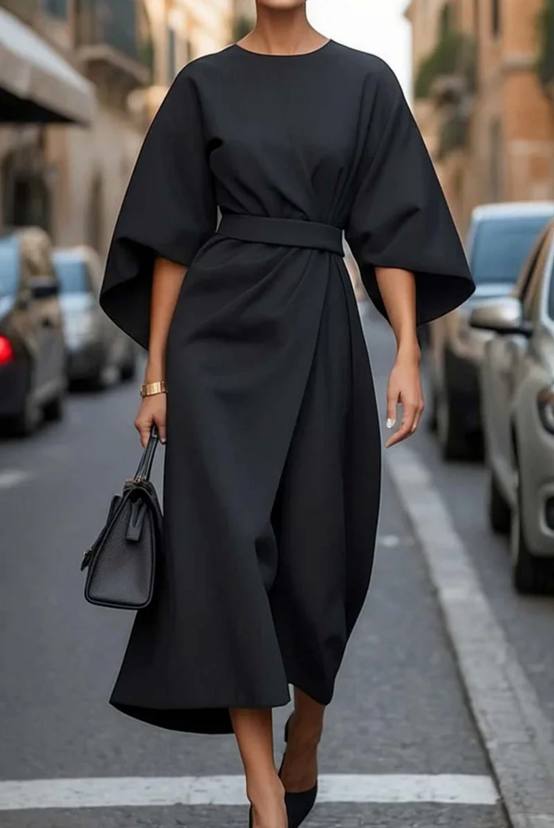 Sofia™ Vestido elegante com mangas lanterna e cinto