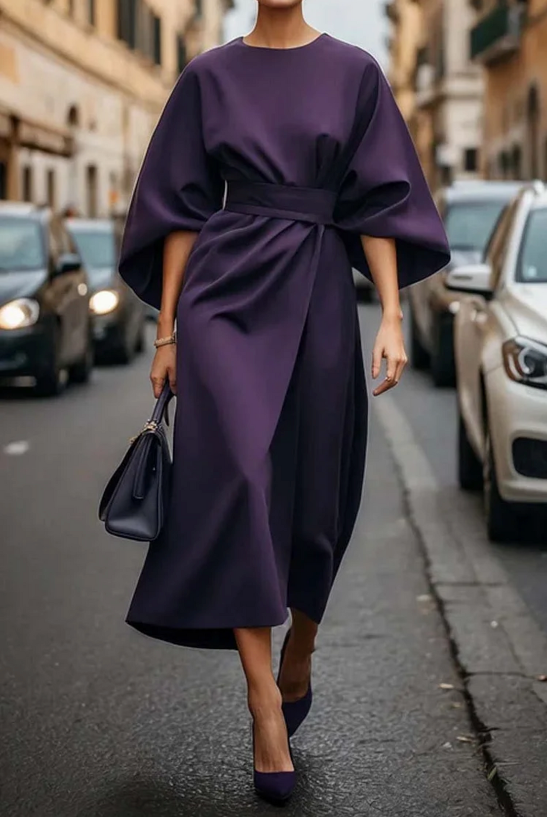 Sofia™ Vestido elegante com mangas lanterna e cinto