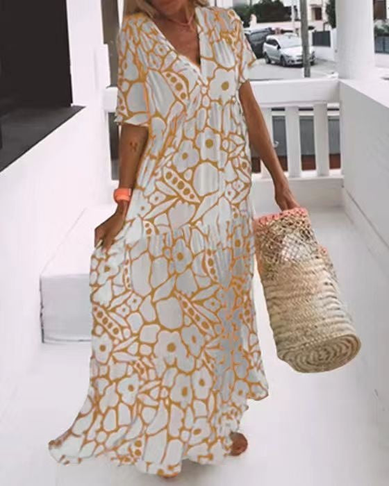 Miley™ Vestido longo com mangas curtas para primavera/verão