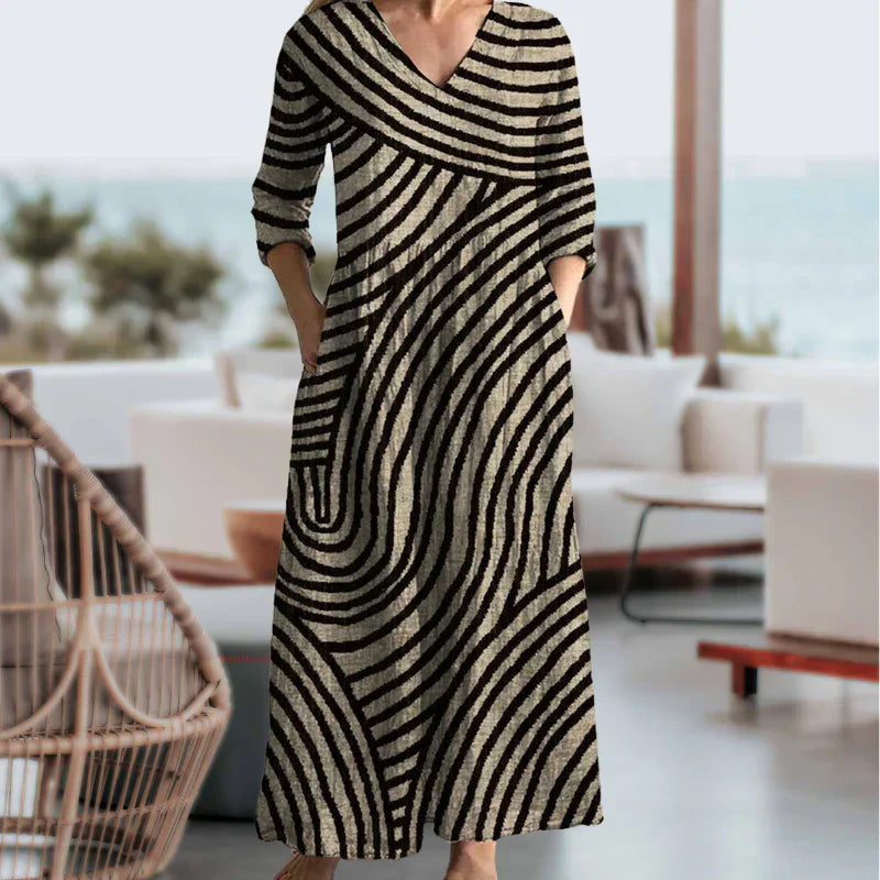 Kyla™ Vestido longo listrado vintage