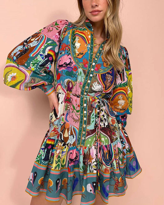 Freya™ Vestido plissado estampado com cadarços