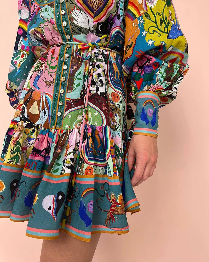 Freya™ Vestido plissado estampado com cadarços