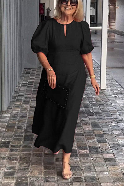 Lea™ Vestido de algodão e linho de cor sólida