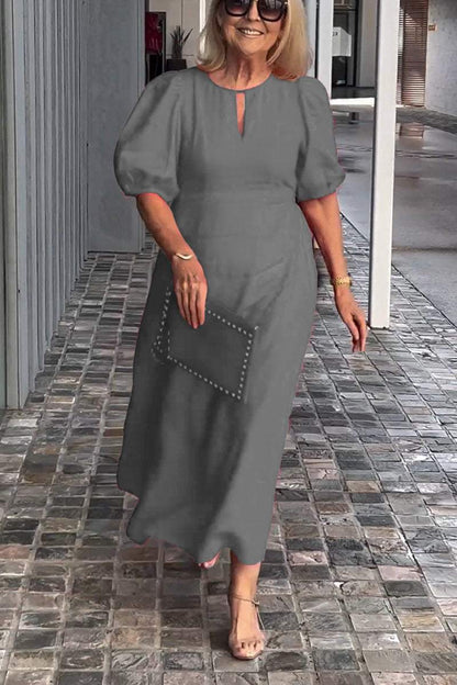 Lea™ Vestido de algodão e linho de cor sólida