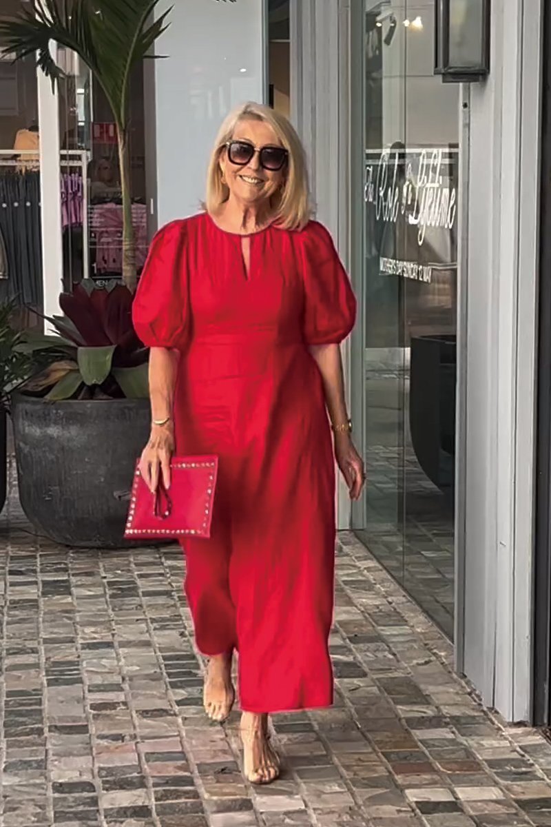 Lea™ Vestido de algodão e linho de cor sólida