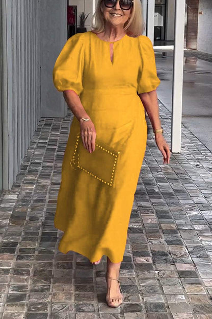 Lea™ Vestido de algodão e linho de cor sólida