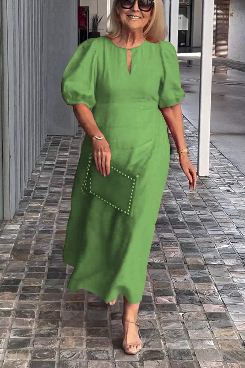 Lea™ Vestido de algodão e linho de cor sólida