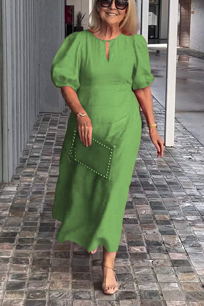 Lea™ Vestido de algodão e linho de cor sólida