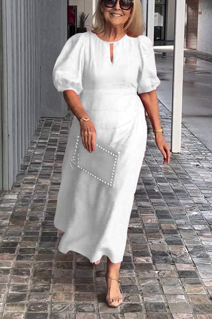 Lea™ Vestido de algodão e linho de cor sólida