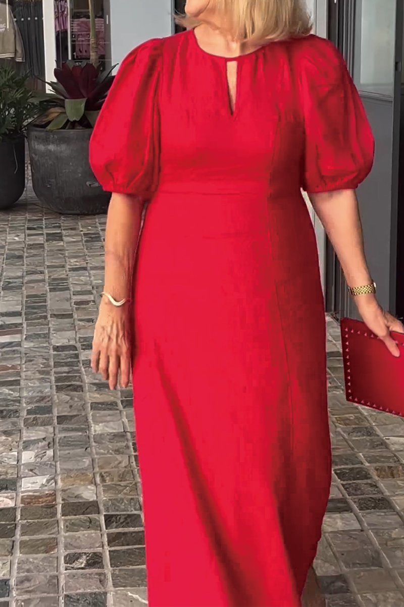 Lea™ Vestido de algodão e linho de cor sólida