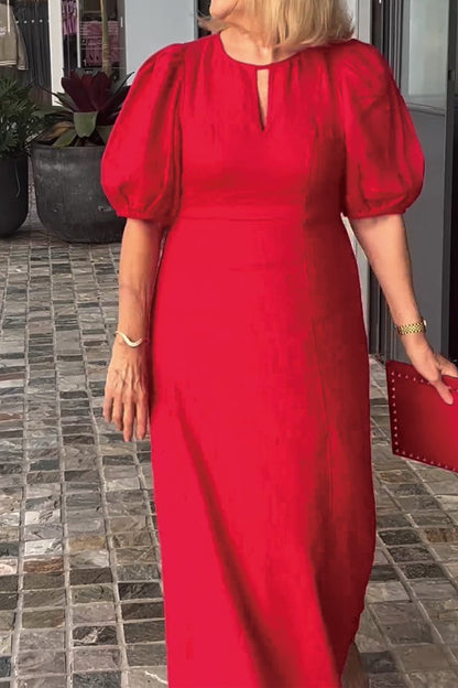 Lea™ Vestido de algodão e linho de cor sólida