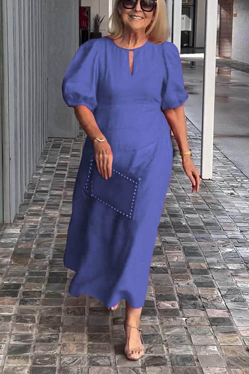 Lea™ Vestido de algodão e linho de cor sólida
