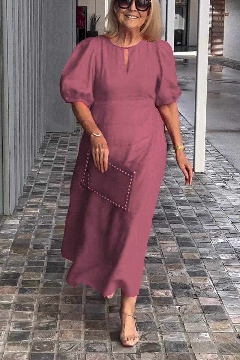 Lea™ Vestido de algodão e linho de cor sólida
