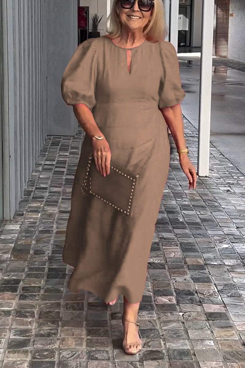 Lea™ Vestido de algodão e linho de cor sólida